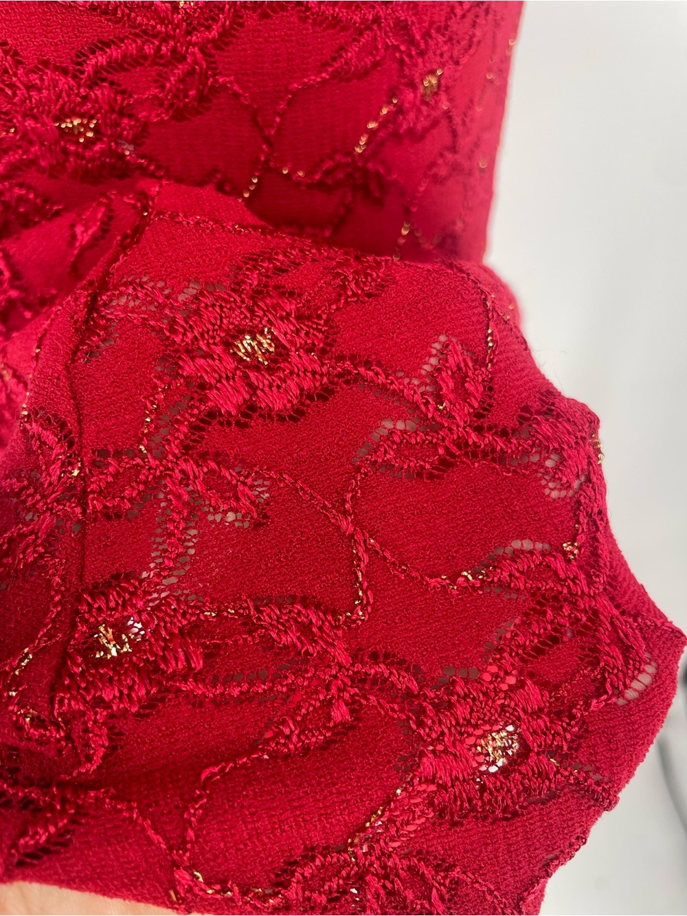90s Y2K Red A. Byer Lacey Tank Top Cami Floral Pattern W Metallic Details - Picture 6 of 8